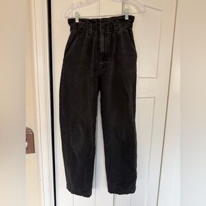 MOTHER Black Paperbag Waist Tapered Pants, 28